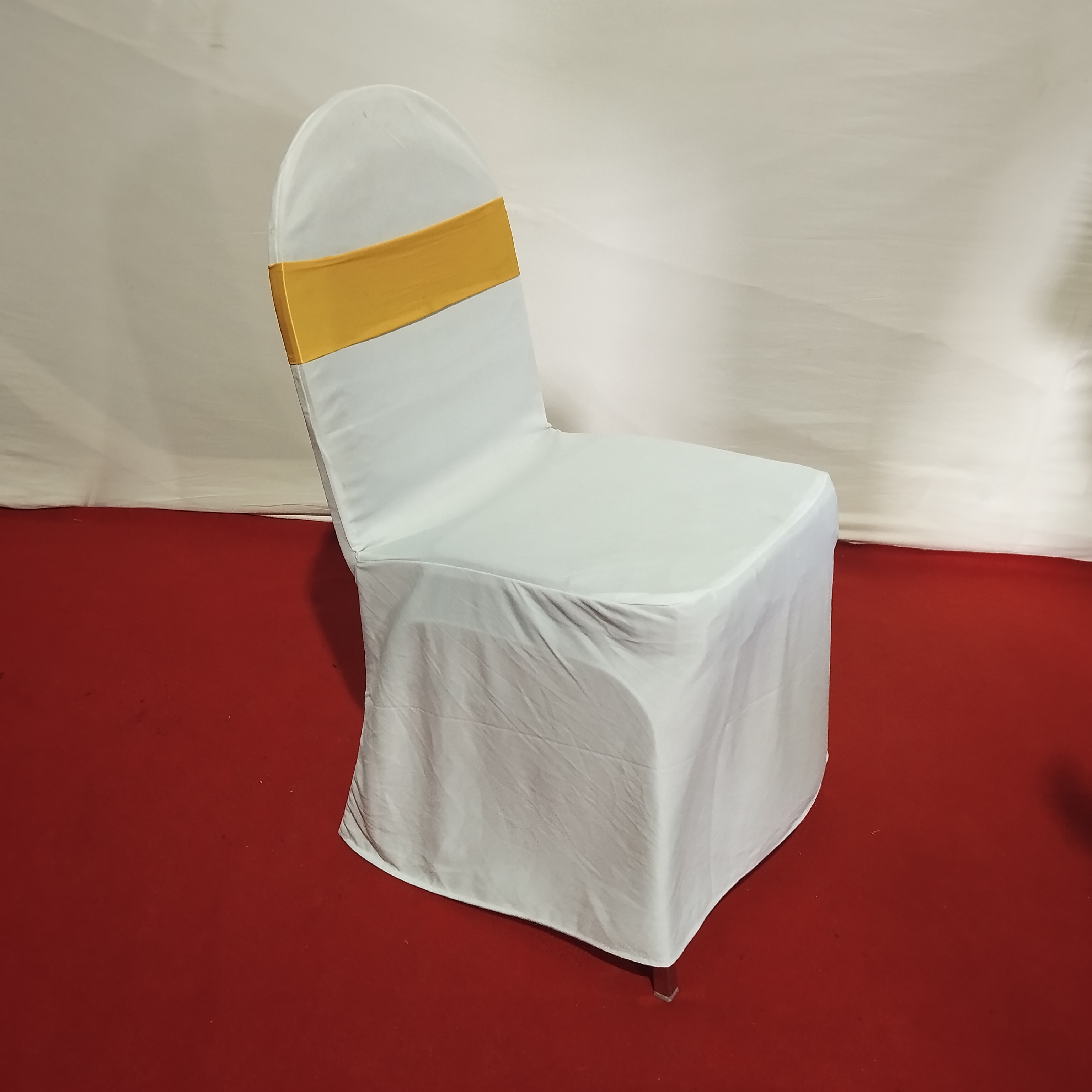 Chair Cover White with Yellow Ribbon Bow (Dunlop)