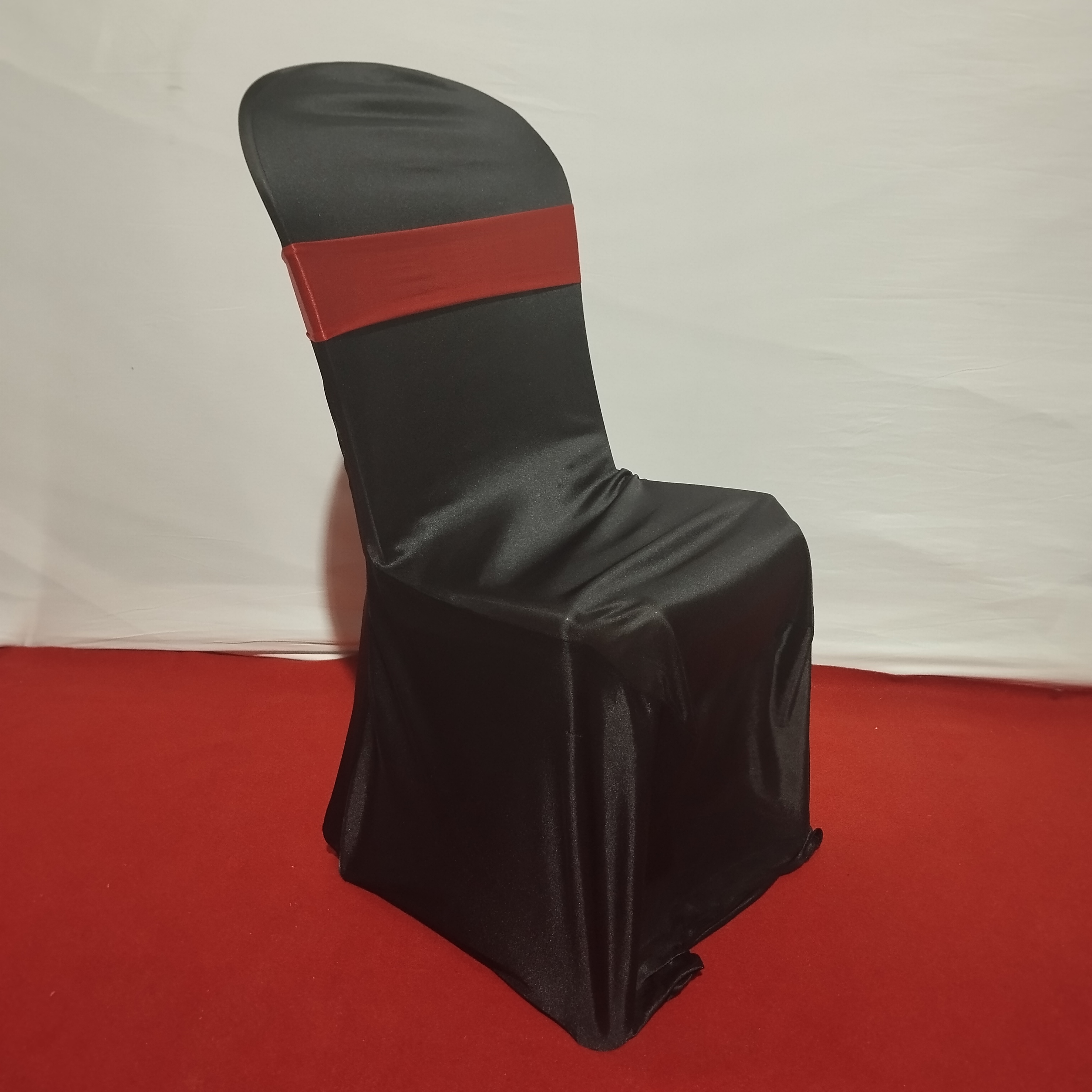 Plastic Chair (Black Cover, Red Ribbon Bow)