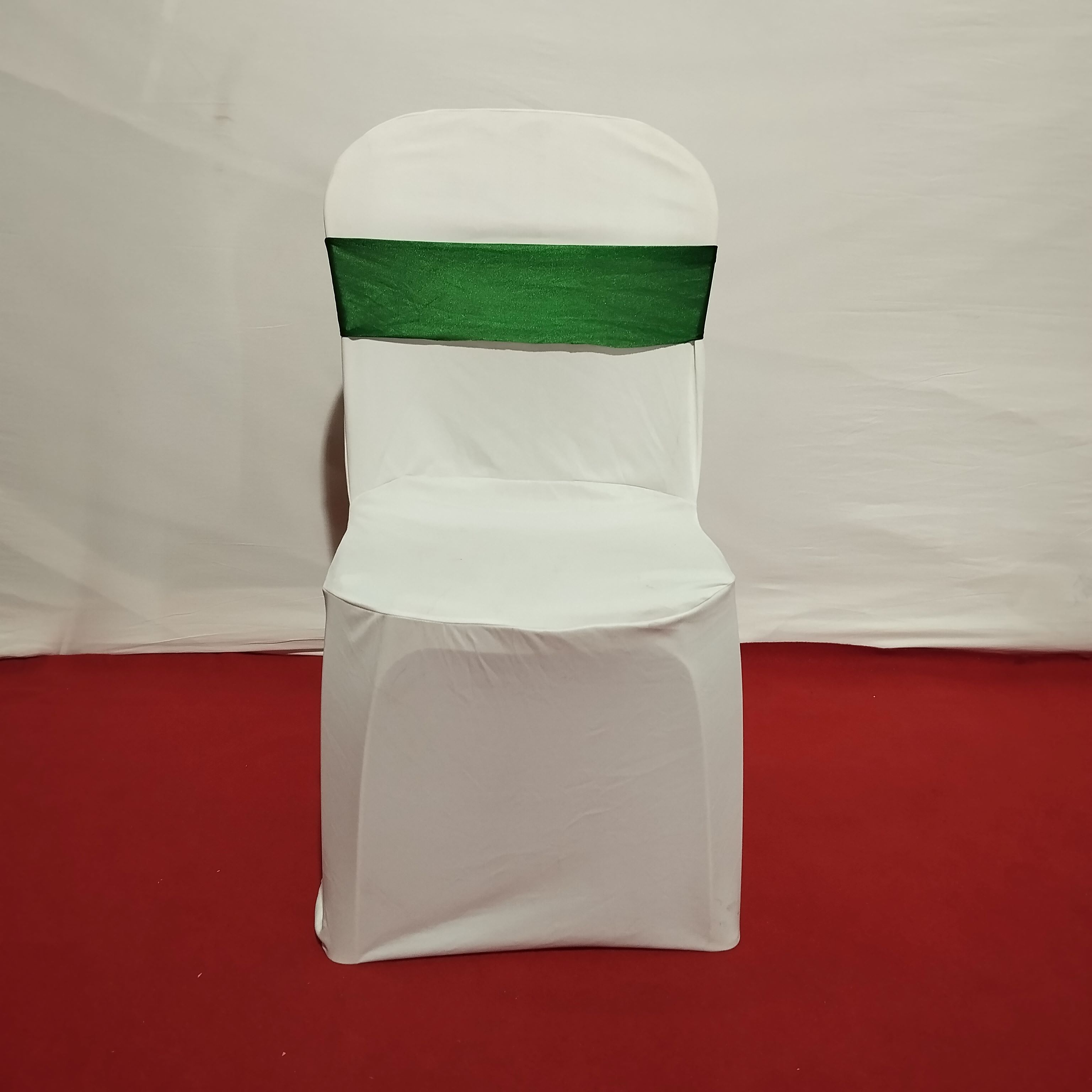 Plastic Chair (White Cover, Green Ribbon Bow)