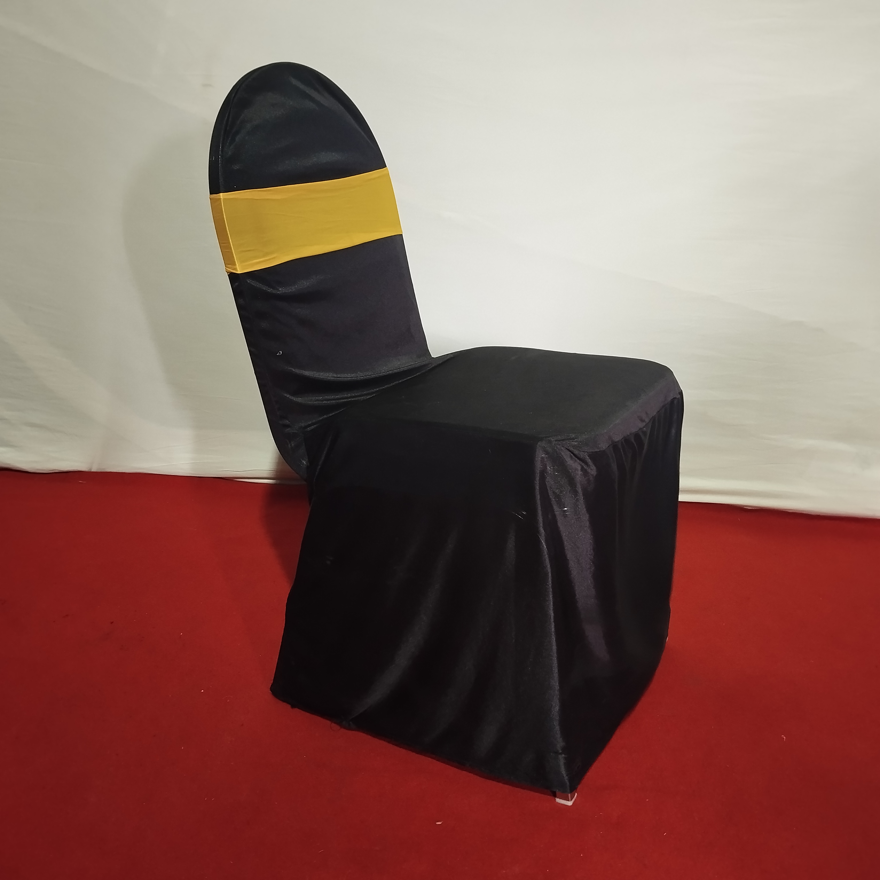 Chair Cover Black with Yellow Ribbon Bow (Dunlop)