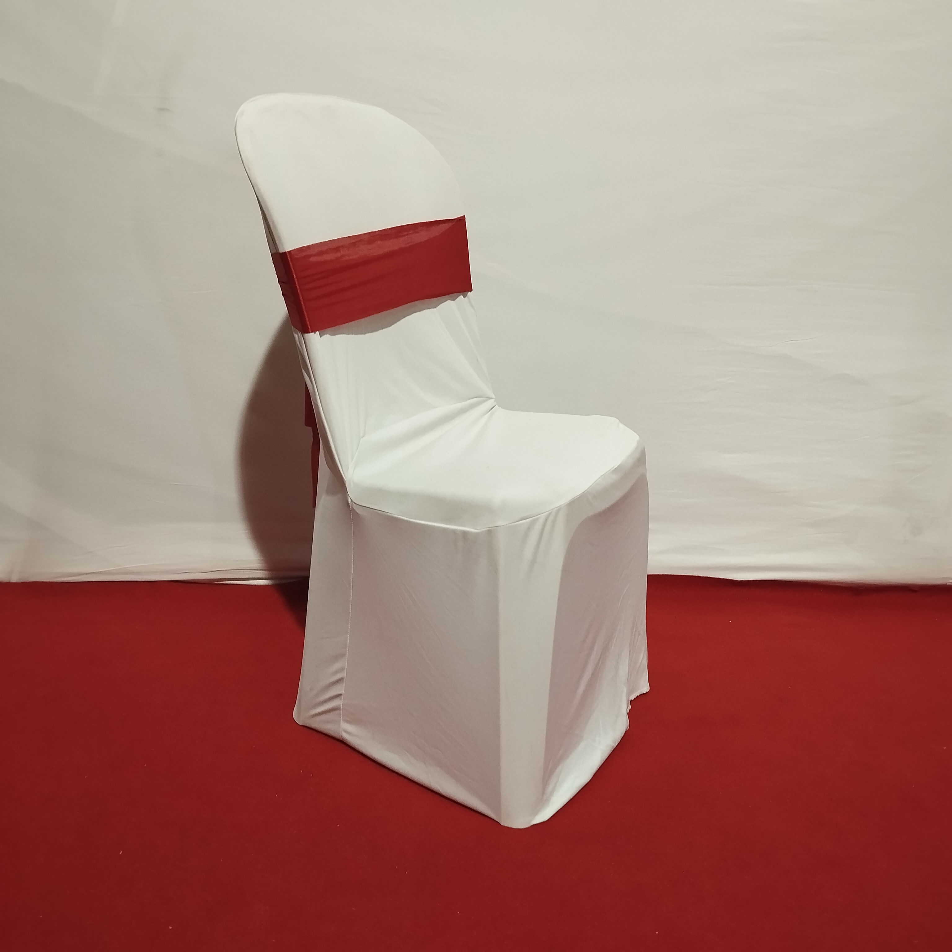 Plastic Chair (White Cover/ Red Bow)