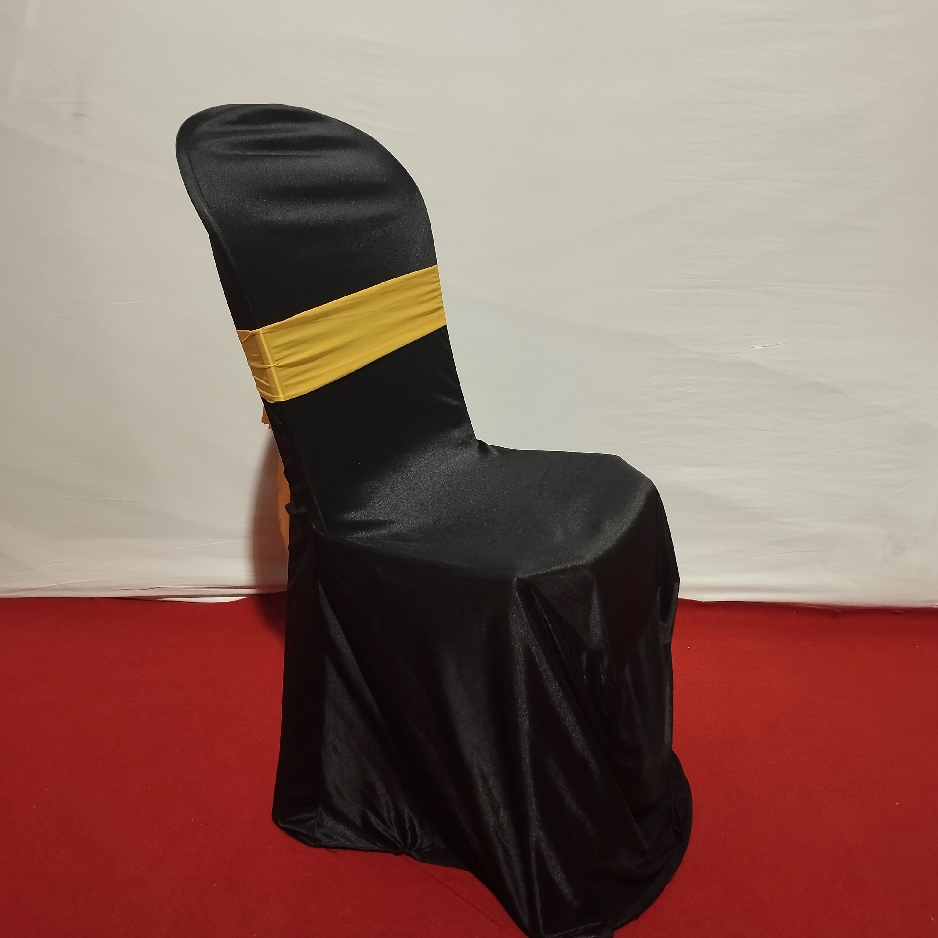 Chair Cover Black with Yellow Bow (Plastic Chair)