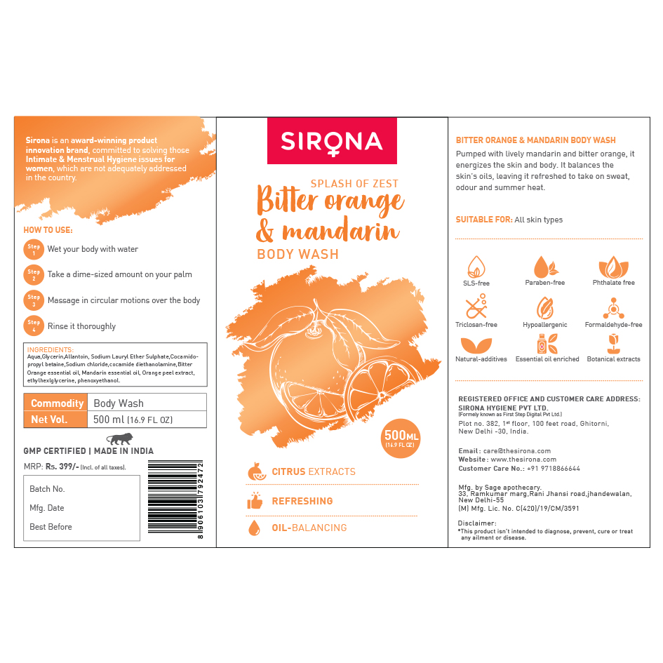 Sirona Splash Of Zest- Bitter Orange & Mandarin Device mark 4576451 Trademark