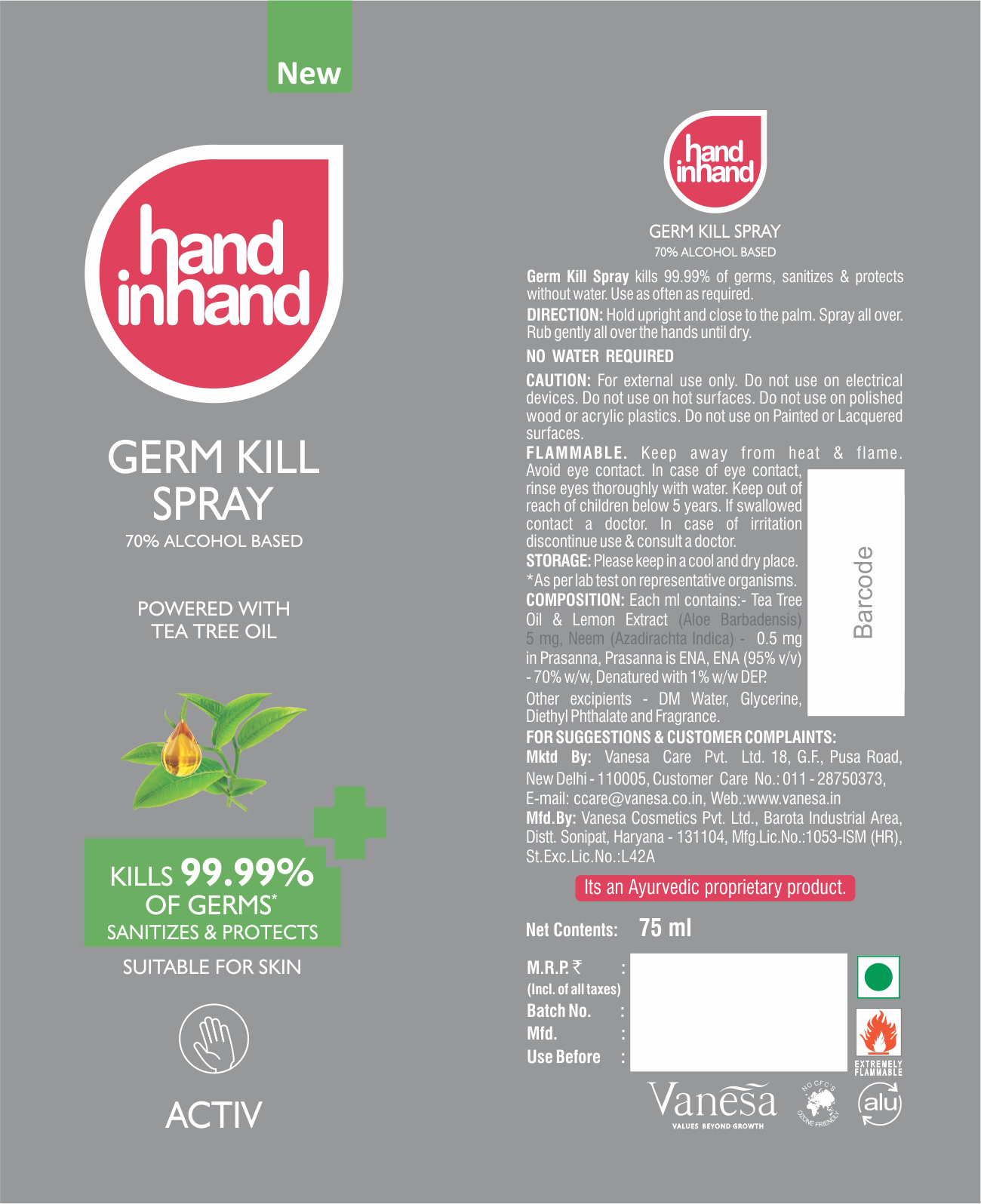 Hand In Hand Germ Kill Activ Device mark 4631208 Trademark
