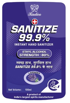 Radico Sanitize 99.9% Instant Hand Sanitizer Lavender (label) Device mark 4657141 Trademark