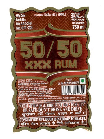 50 50 Xxx Rum Device mark 4678761 Trademark