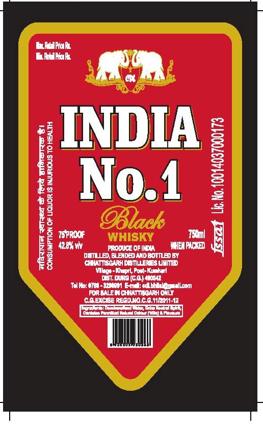 Cdl India No.1 Black Whisky Device mark 4703299 Trademark