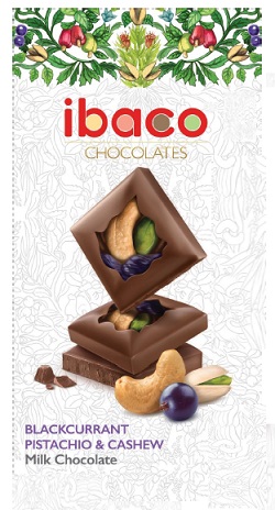 Ibaco Chocolates Blackcurrant Pistachio & Cashew Milk Chocolate Device mark 4709531 Trademark