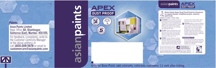 Asian Paints Apex Dust Proof Device mark 4930049 Trademark