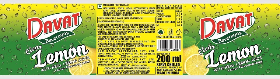 Davat Clear Lemon (label) Device mark 4955830 Trademark