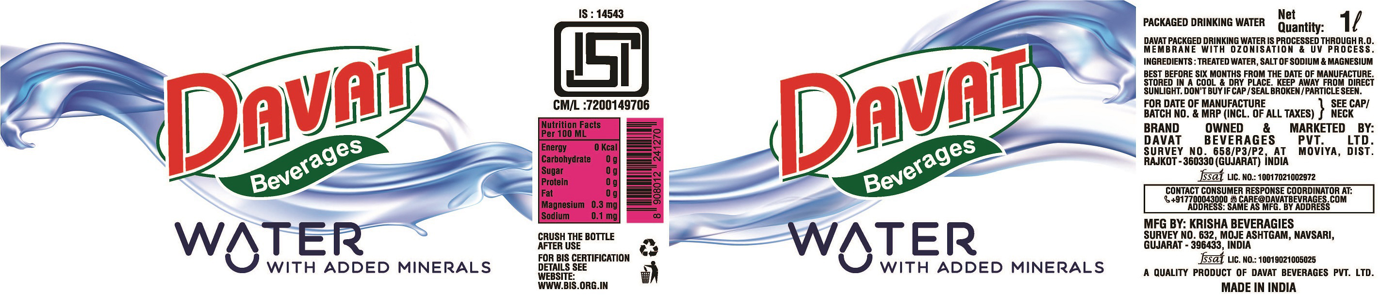 Davat Water (label) Device mark 4955843 Trademark