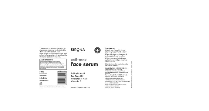 Sirona Anti Acne Face Serum Device mark 4963097 Trademark