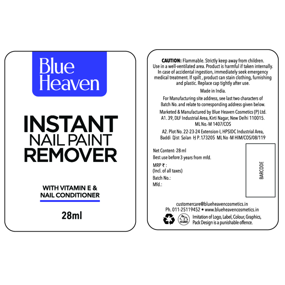 Blue Heaven- Instant Nail Paint Remover Device mark 5166463 Trademark