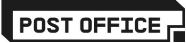 ‘post Office’ Written In A Stylized Manner Within A Rectangular Box With An Offset Bottom-right Corner Device mark 5203573 Trademark