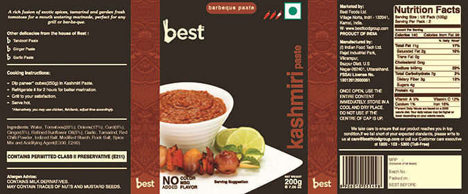 Best Kashmiri Paste (label) Device mark 2558381 Trademark