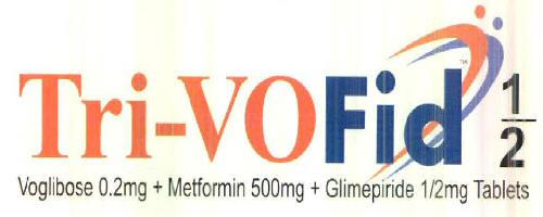 Tri -vofid 1/2 Voglibose 0.2mg + Metformin 500mg + Glimepiride 1/2mg Tablets Device mark 2715278 Trademark