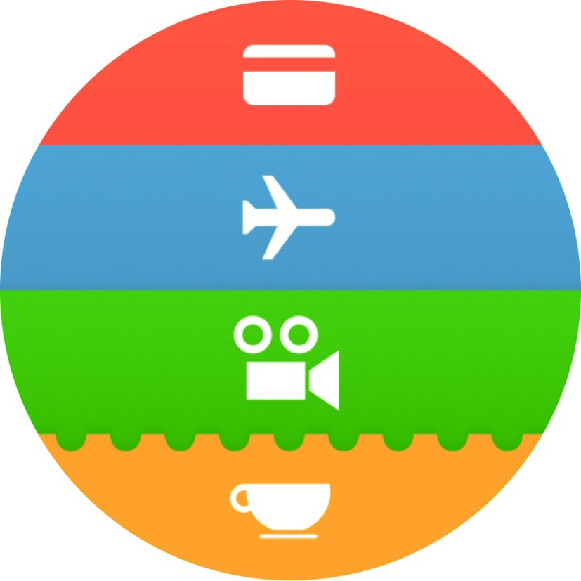 Device Of Circle,credit Card, Airoplane,video Camera & Tea Cup. Device mark 3088593 Trademark