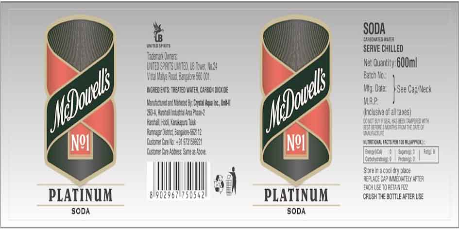 Mcdowell's No. 1 Platinum Soda Device mark 3130160 Trademark