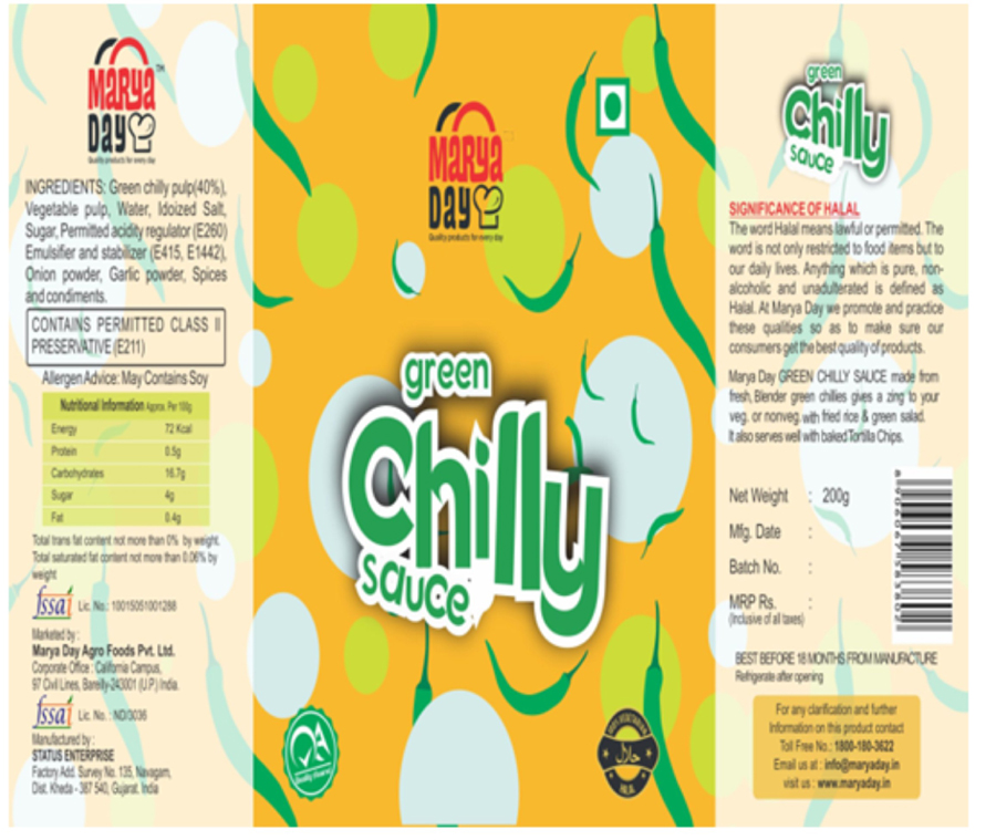 Marya Day Green Chilly Sauce Device mark 3191988 Trademark