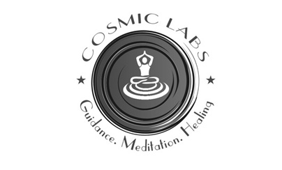 Device Of A Human Being With Uplifted Closed Hands Inside A Circle Along With Words Cosmic Labs, Guidance, Meditation, Healing Device mark 3433494 Trademark