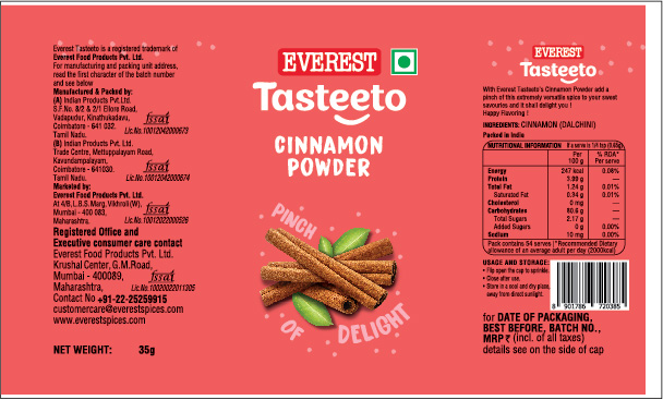 Everest Tasteeto Cinnamon Powder Device mark 5298736 Trademark