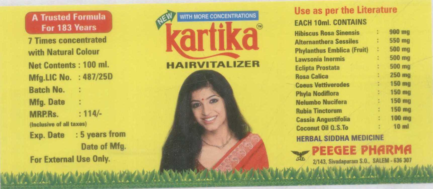 Kartika Hair Vitalizer [device Of Women] [label] Device mark 1069136 Trademark