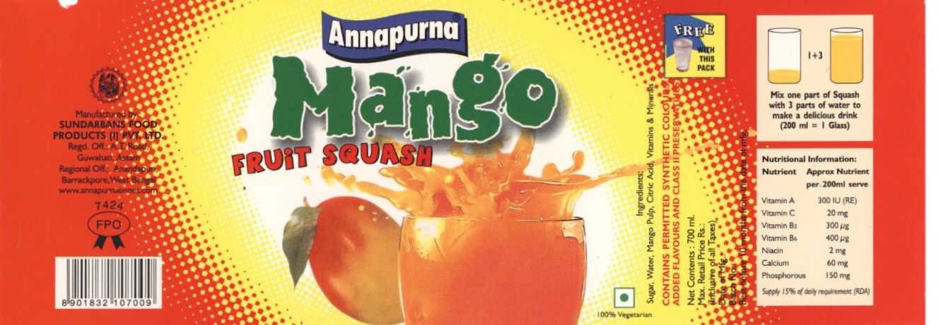 Annapurna Mango Fruit Squash, (de. Of Mango) Device mark 1173849 Trademark