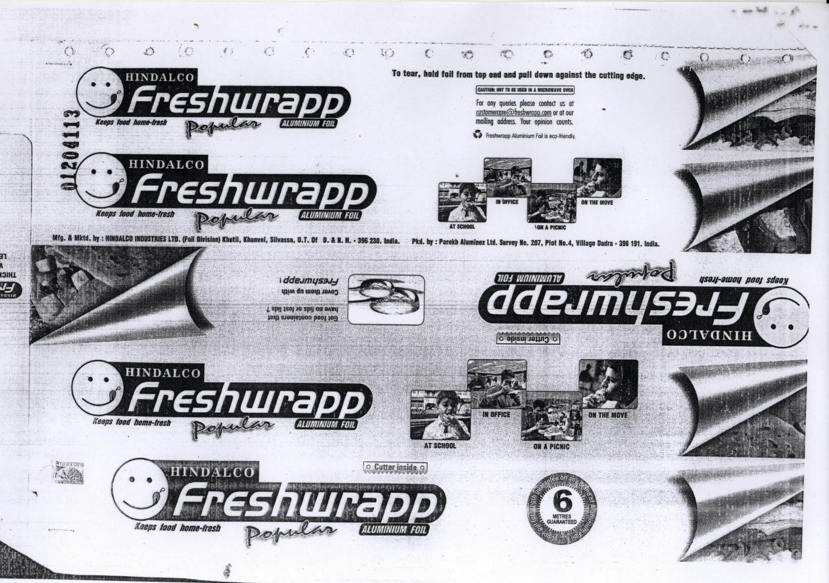 Hindalco Freshwrapp-popular (device Of Food) Device mark 1204113 Trademark
