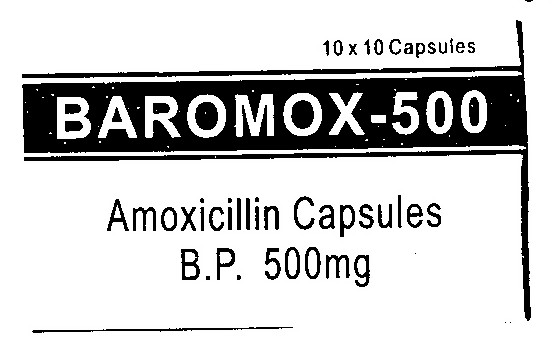Baromox - 500 Amoxicillin Capsules B.p. 500 Mg (label) Device mark 1368030 Trademark