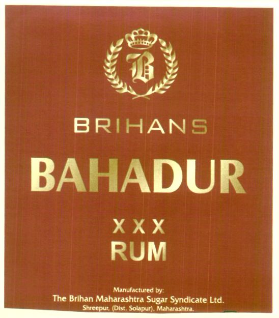 Brihans Bahadur Rum (label) Device mark 1430647 Trademark