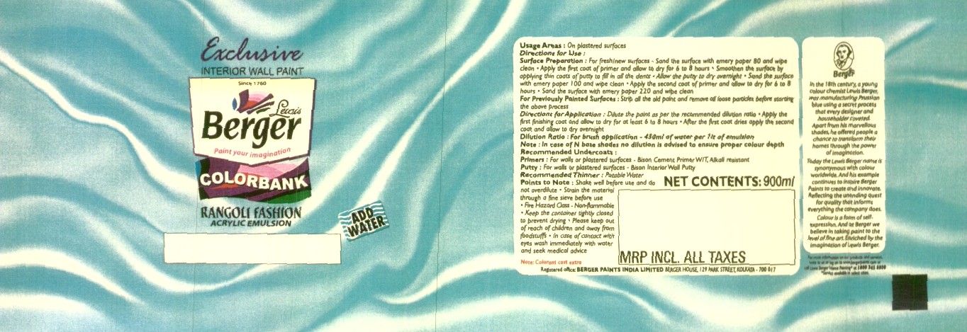 Exclusive, Berger, Colorbank, Rangoli Fashion (label) Device mark 1498708 Trademark