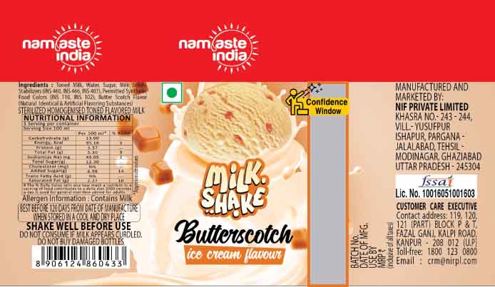 Namaste India Milk Shhake Butterscotch Device mark 5337590 Trademark
