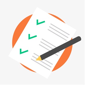 Device Of Paper And Pen With Orange Circled Background. Device mark 5357018 Trademark