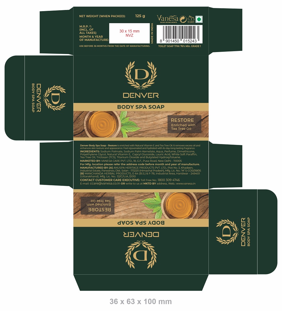 Denver Body Spa Soap- Restore Device mark 5410689 Trademark