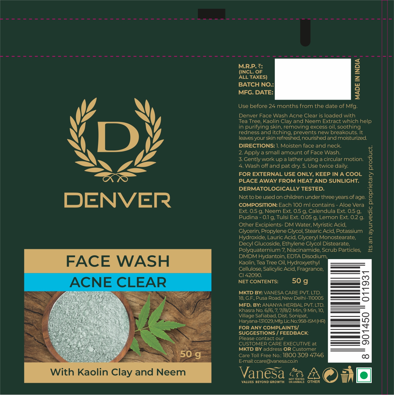 Denver Face Wash Acne Clear Device mark 5410690 Trademark