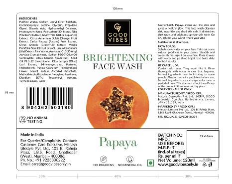 Good Vibes Papaya Brightening Face Wash Device mark 5592815 Trademark