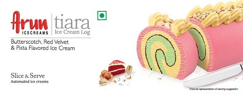 Arun Icecreams Tiara Ice Cream Log (butterscotch, Red Velvet & Pista Flavored Ice Cream) Device mark 5665802 Trademark