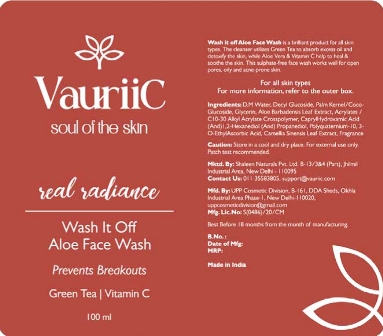 Vauriic-soul Of The Skin - Real Radiance-wash It Off Aloe Face Wash (label) Device mark 5693224 Trademark