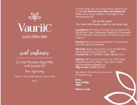 Vauriic-soul Of The Skin - Real Radiance-c's The Moment Face Mist With Jojoba Oil (label) Device mark 5693228 Trademark