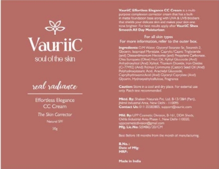 Vauriic-soul Of The Skin - Real Radiance- Effortless Elegance Cc Cream (label) Device mark 5693222 Trademark