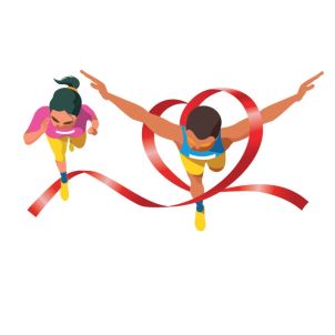 Caricature Of Boy And Girl Running With A Ribbon Device mark 5828327 Trademark