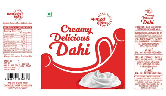 Namaste India Creamy Delicious Dahi Device mark 5857621 Trademark