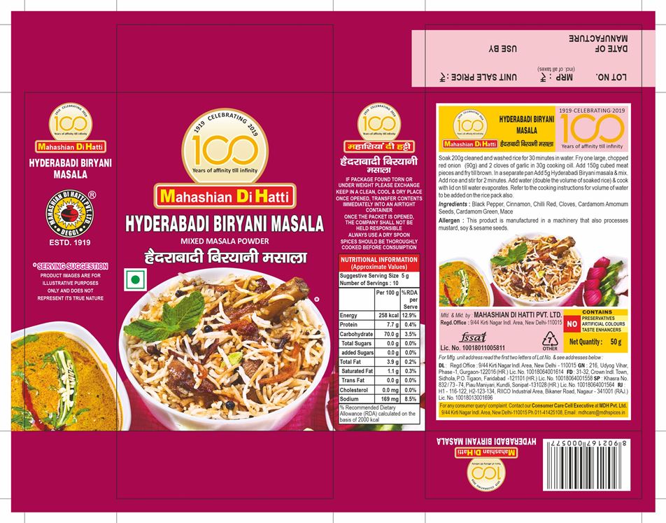 Mahashian Di Hatti Hyderabadi Biryani Masala Device mark 5872587 Trademark