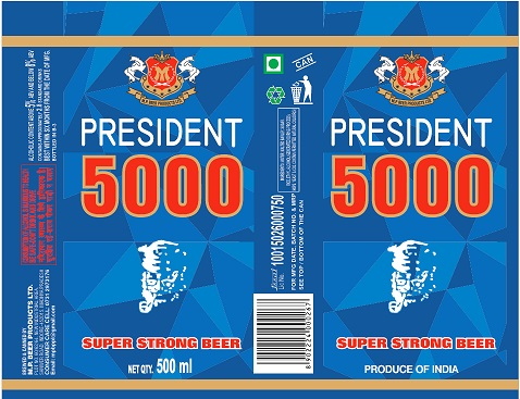 President 5000 Super Strong Beer Device mark 6114007 Trademark