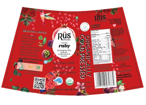 Rus Organic Organic Ruby Pomegranate, Kokum, Sugarcane & Cumin Label Device mark 6202520 Trademark
