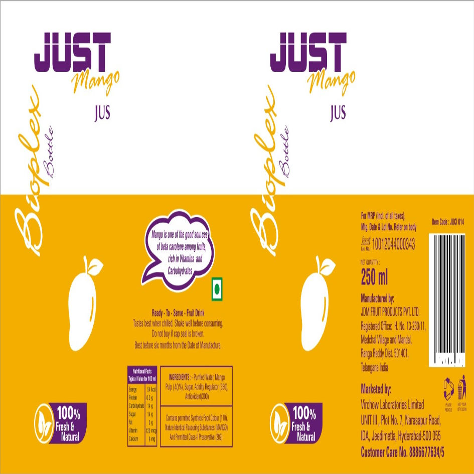 Just Mango Jus (being Filed As Label) Device mark 6257658 Trademark