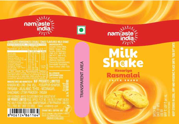 Namaste India Milk Shake Kesariya Rasmalai Device mark 6348007 Trademark