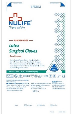 Nulife Triple Safety Paper Pouch Latex Surgical Gloves Device mark 6369230 Trademark
