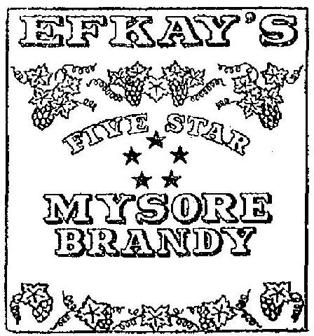 Efkay's Five Star Mysore Brandy (device) Device mark 2387451 Trademark
