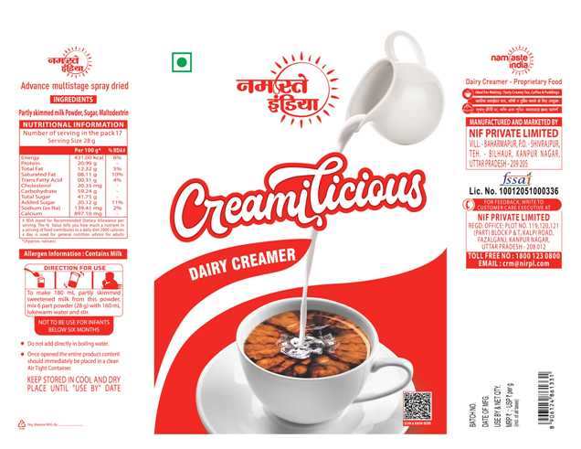 Namaste India Creamilicious Dairy Creamer Device mark 6451756 Trademark